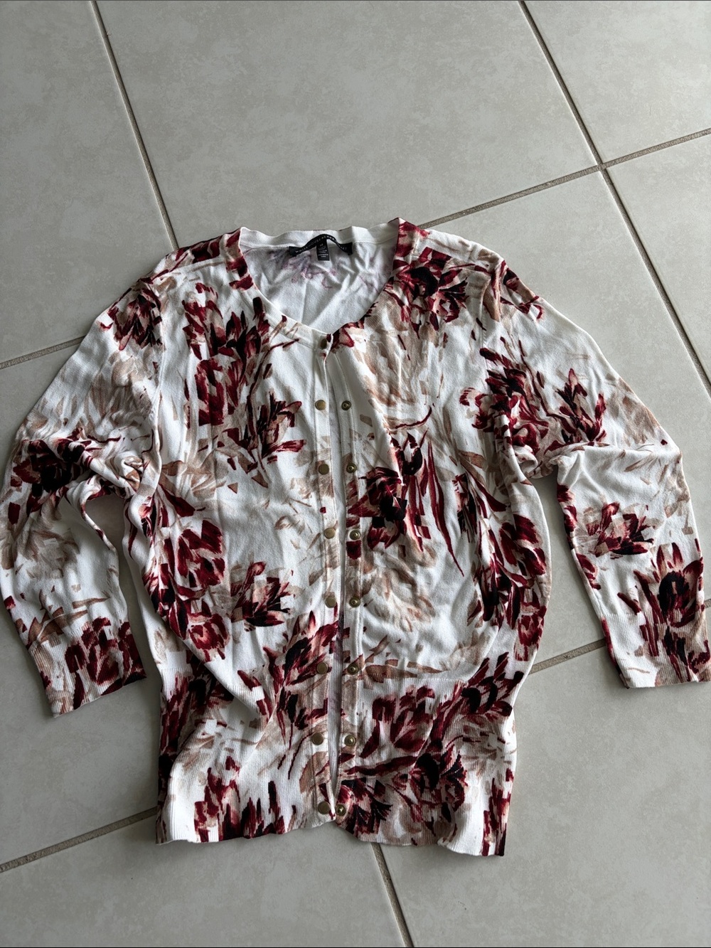 White House Black Market Snap Up Cardigan Multicolored Floral Size Medium